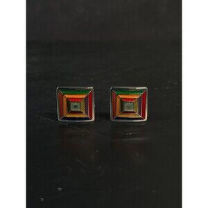 Sterling Silver Multicolor Enamel Mosaic Cuff Links